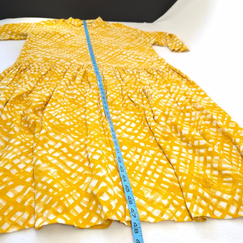 Masai Copenhagen Button Front Midi Dress Yellow Size M Abstract Grid Boho Scandi - Picture 6 of 12